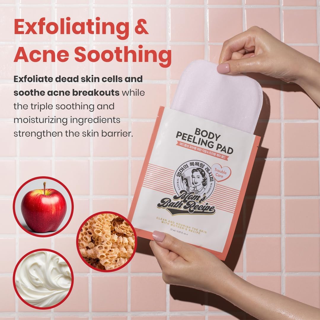 Mom's Bath Recipe Body Peeling Pad Trouble Care, 8 Sheets