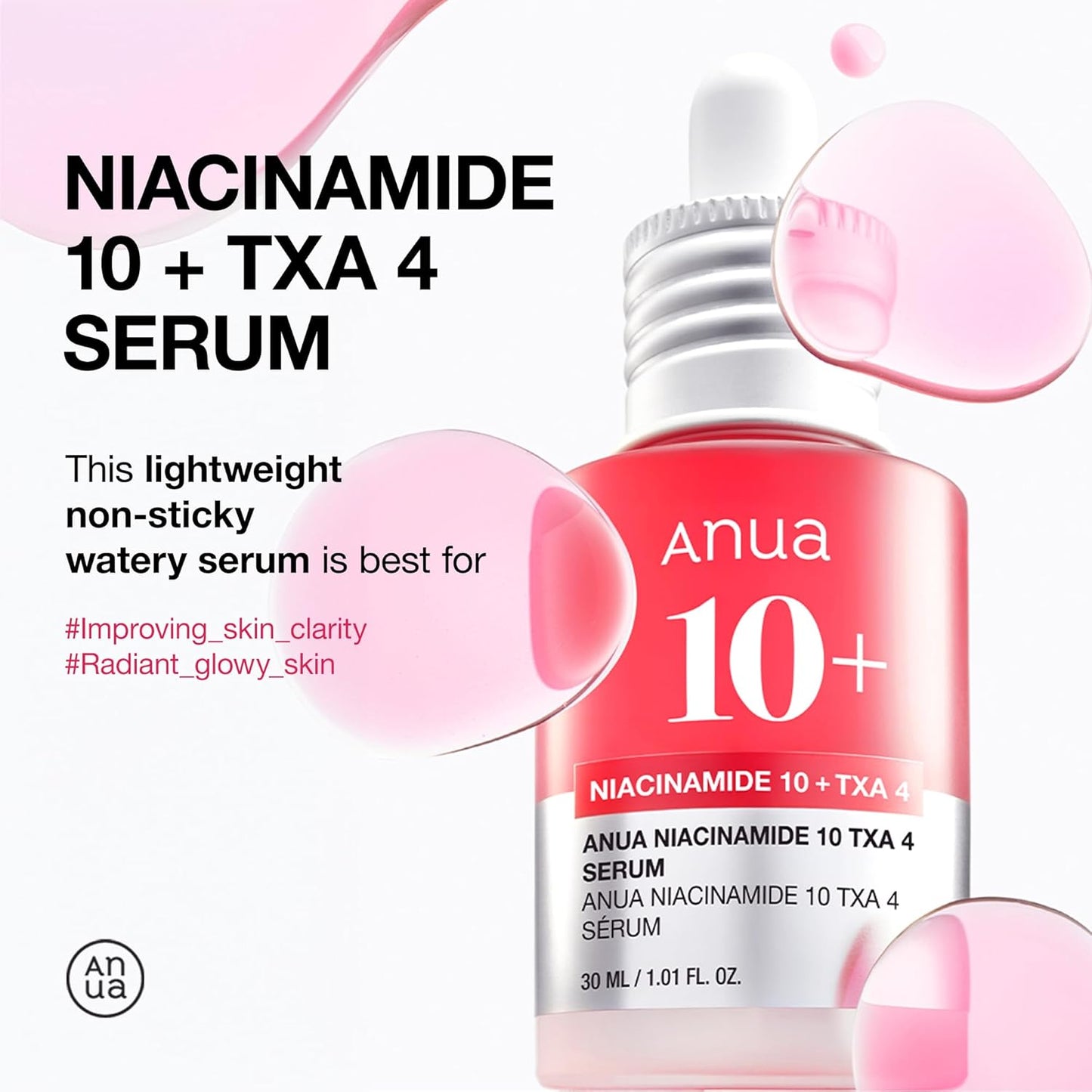 ANUA 10% Niacinamide+ 4% TXA Serum, Ceramide, Hyaluronic Acid, Tranexamic Acid, Vitamin B12, Dark Spot Serum 30ml